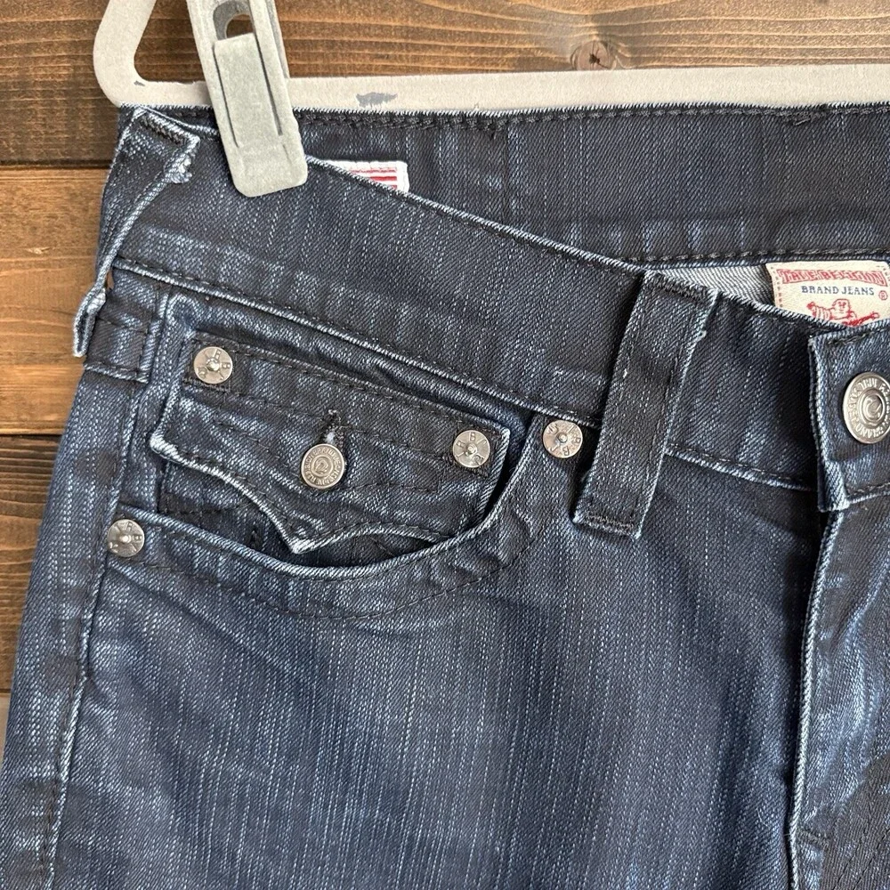 True Religion Ricky World Tour Men’s 32 Fit 31 Dark Wash Flap Pocket USA Raw Hem